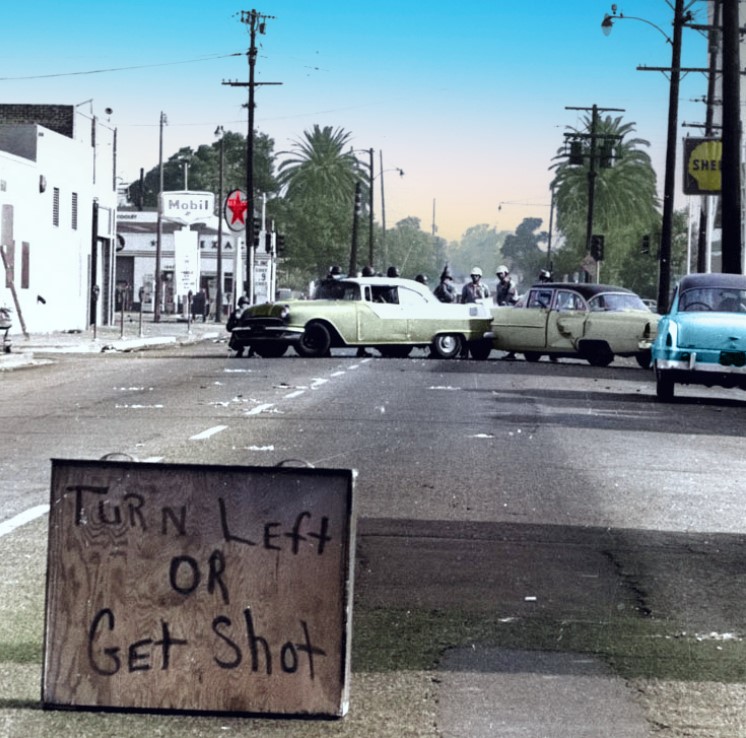 Watts riot 1965; police road block